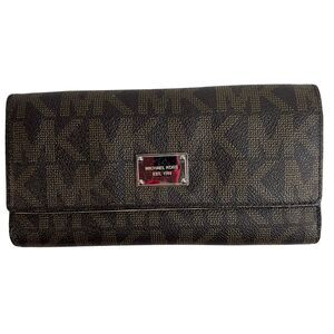 Michael Kors Checkbook Wallet Large Jet Set Travel Signature Brown Monogrammed